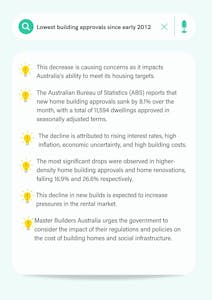 This image is a summary of key points of a recent media release from the Master Builders Association, which provides a snapshot into Australia's construction industry. 